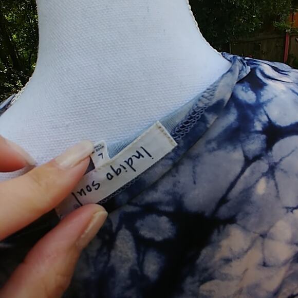 Indigo Soul Tunic Tassles Fringe Blue/White Large Blouse Top - Picture 6 of 7